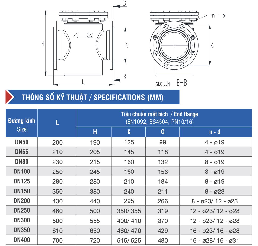 Thông số kỹ thuật tê gang lọc rác