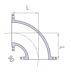 Bản vẽ kích thước cút BB 90° gang cầu ISO 2531 - T-Blue