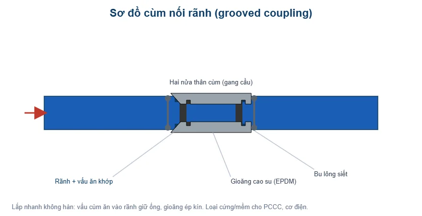 Sơ đồ cùm nối rãnh (grooved coupling) - T-Blue