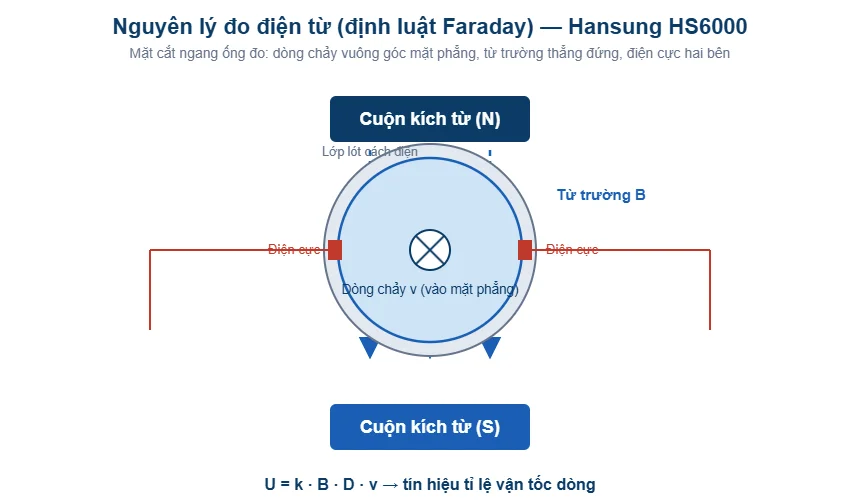 Sơ đồ nguyên lý đo điện từ Faraday của đồng hồ Hansung HS6000