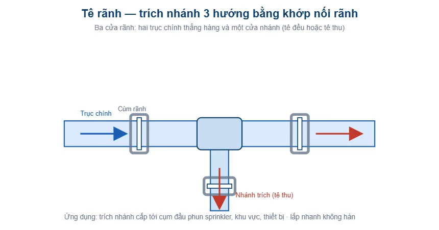 Sơ đồ tê rãnh trích nhánh ba hướng bằng khớp nối rãnh