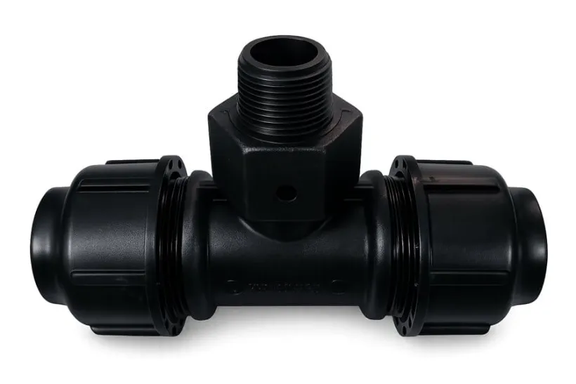 Tê thu HDPE ren ngoài ren đồng nhựa PE100 - T-Blue