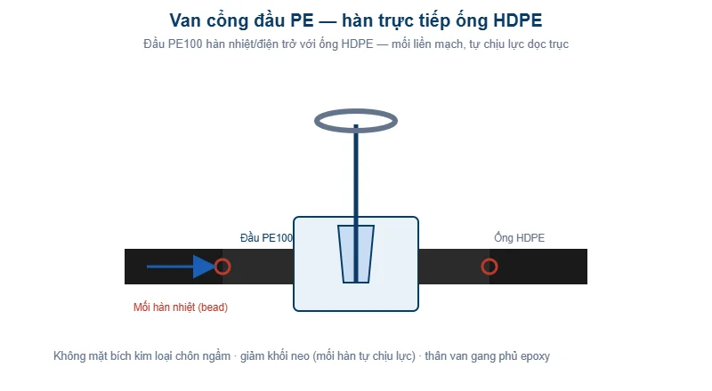 Sơ đồ van cổng đầu PE hàn ống HDPE