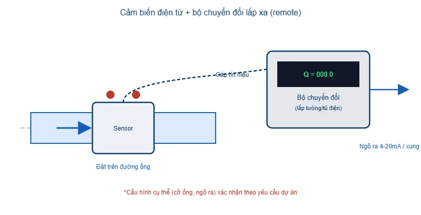 Sơ đồ cảm biến điện từ và bộ chuyển đổi lắp xa