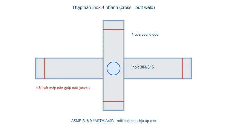 Sơ đồ thập hàn inox bốn nhánh butt weld