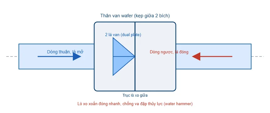 Sơ đồ nguyên lý van một chiều 2 lá kiểu wafer
